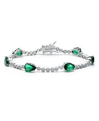 White Gold Plated with Pear Green & Clear or Blue & Clear Cubic Zirconia Tennis Bracelet