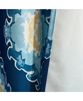Hlc.me Liam Ogee Ikatt Damask Patterned Window Grommet Curtains Bedroom - Light Blocking Darkening Window Panels, Set of 2 (Navy Blue