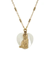 2028 Mop Heart Cat Pendant Necklace