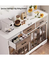 Buffet Cabinet with Storage, Farmhouse Coffee Bar Wood Liquor Cabinet for Kitchen