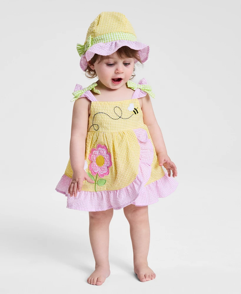 Blueberi Boulevard Baby Girls Seersucker Sunsuit Dress & Hat, 2 Piece Set