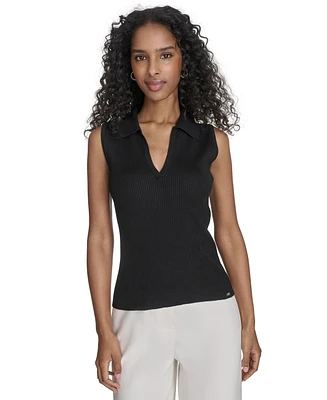 Calvin Klein Women's Collared Ribbed Knit Sleeveless Sweater