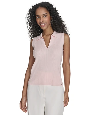 Calvin Klein Women's Collared Ribbed Knit Sleeveless Sweater