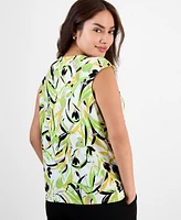 Kasper Women's Box-Pleat Keyhole Floral Top, Regular & Petite Sizes