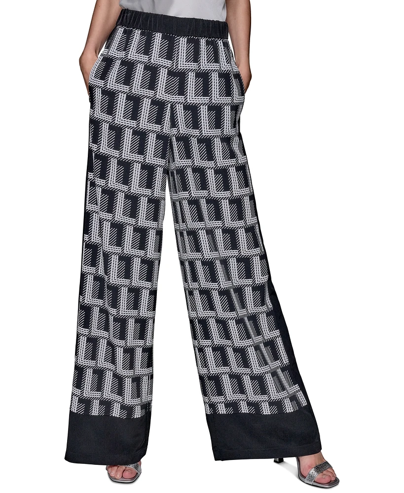 Karl Lagerfeld Paris Women's Geometric-Print Wide-Leg Pants