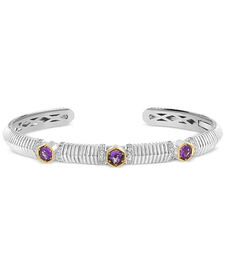 Effy Amethyst (3/4 ct. t.w.) & White Sapphire (5/8 ct. t.w.) Cuff Bangle Bracelet in Sterling Silver & 18k Gold