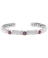 Effy Amethyst (3/4 ct. t.w.) & White Sapphire (5/8 ct. t.w.) Cuff Bangle Bracelet in Sterling Silver & 18k Gold