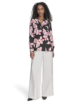 Calvin Klein Women's Printed Split-Neck Long-Sleeve Shirt