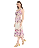 Maggy London Women's Floral-Print Cotton Midi Dress