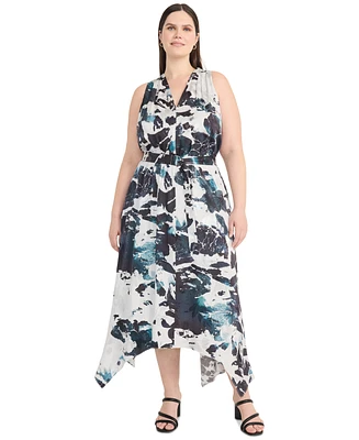 Maggy London Plus Printed Asymmetrical Midi Dress