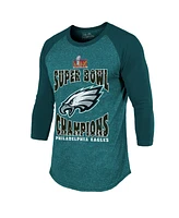 Majestic Threads Men's Midnight Green Philadelphia Eagles Super Bowl Lix Champions Choke Up 3/4-Sleeve Raglan Tri-Blend T-Shirt