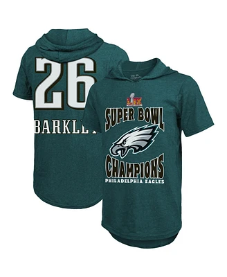 Majestic Threads Men's Saquon Barkley Midnight Green Philadelphia Eagles Super Bowl Lix Champions Name Number Tri-Blend Short Sleeve Pullover Hoodie