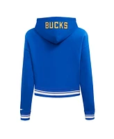 Pro Standard Men's Blue Milwaukee Bucks 2024/25 City Edition Chenille Applique Cropped Pullover Hoodie