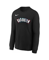 Nike Big Boys and Girls Black Brooklyn Nets 2024/25 City Edition Wordmark Performance Long Sleeve T-Shirt