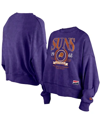 New Era Women's Purple Phoenix Suns Hardwood Classics Enzyme Wash Oversized Boxy Pullover Sweatshirt