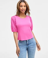 On 34th Women's Eyelet-Sleeve Rib-Knit Top, Exclusively at Macy's