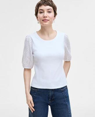 On 34th Women's Eyelet-Sleeve Rib-Knit Top, Exclusively at Macy's