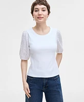 On 34th Women's Eyelet-Sleeve Rib-Knit Top, Exclusively at Macy's