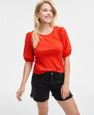 On 34th Women's Eyelet-Sleeve Rib-Knit Top, Exclusively at Macy's