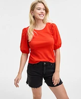 On 34th Women's Eyelet-Sleeve Rib-Knit Top, Exclusively at Macy's
