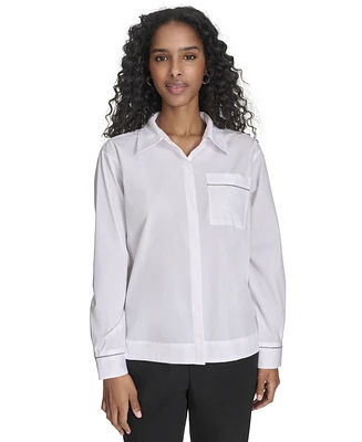 Calvin Klein Women's Collared Button-Front Cotton Shirt