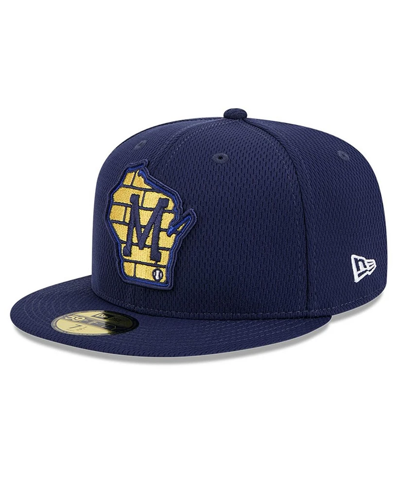 New Era Men's Navy Milwaukee Brewers 2025 Mlb Clubhouse 59FIFTY Fitted Hat