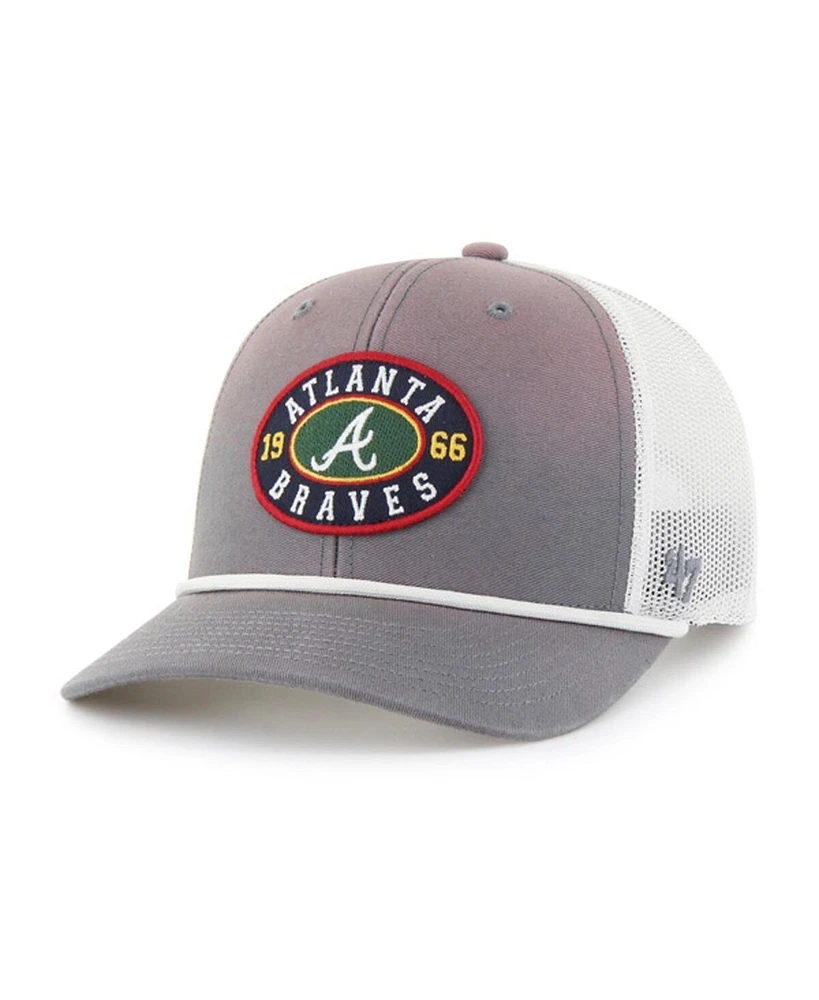 '47 Brand Men's Gray/White Atlanta Braves Tide Sweep Rope Trucker Adjustable Hat