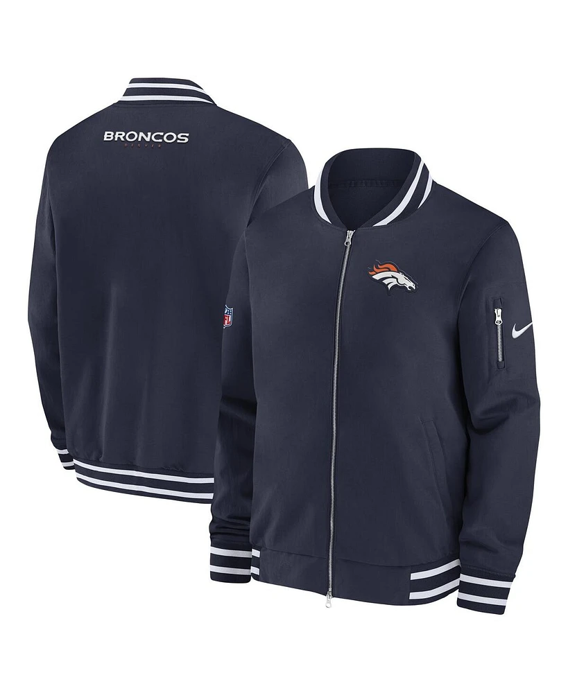 Nike Men's Navy Denver Broncos Coach Full-Zip Bomber Jacket