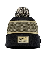 Nike Big Boys and Girls Black Wake Forest Demon Deacons 2024 Sideline Peak Cuffed with Pom Knit Hat
