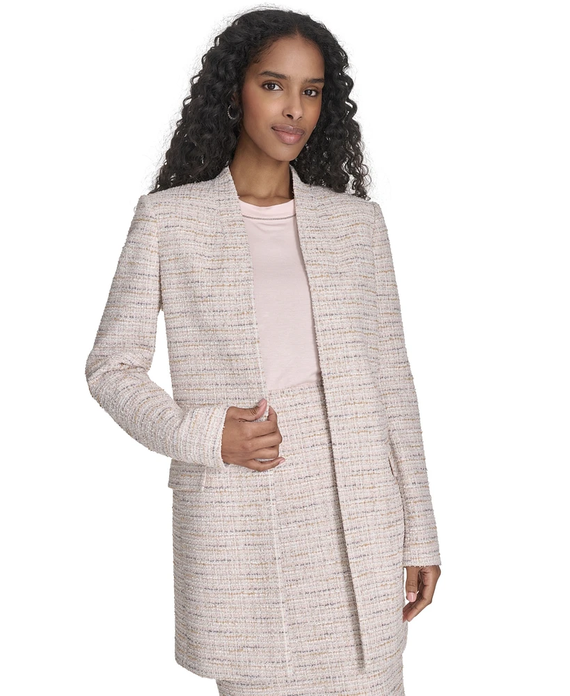 Calvin Klein Women's Tweed Open-Front Long-Sleeve Blazer