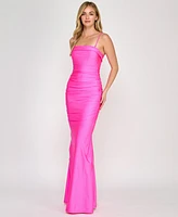Crystal Doll Juniors' Strapless Satin Tube Gown