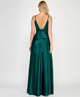 Crystal Doll Juniors' Sherri Satin Tie-Back Gown