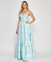 Crystal Doll Juniors' Sleeveless Brocade Corset Gown