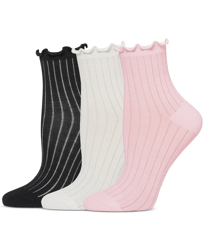 Hue Women's 3-Pk. Sheer Ribbed Anklet Socks