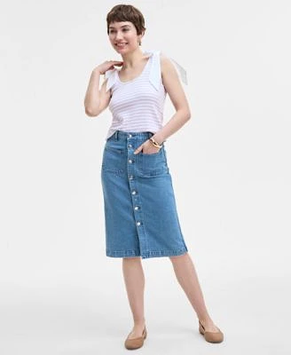 On 34th Womens Bow Shoulder Tank Top Denim Patch Pocket Midi Skirt Exclusively At Macys