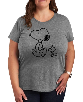 Hybrid Apparel Trendy Plus Peanuts Snoopy Woodstock Walk Graphic Crew Neck T-Shirt