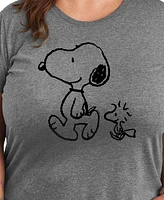 Hybrid Apparel Trendy Plus Peanuts Snoopy Woodstock Walk Graphic Crew Neck T-Shirt