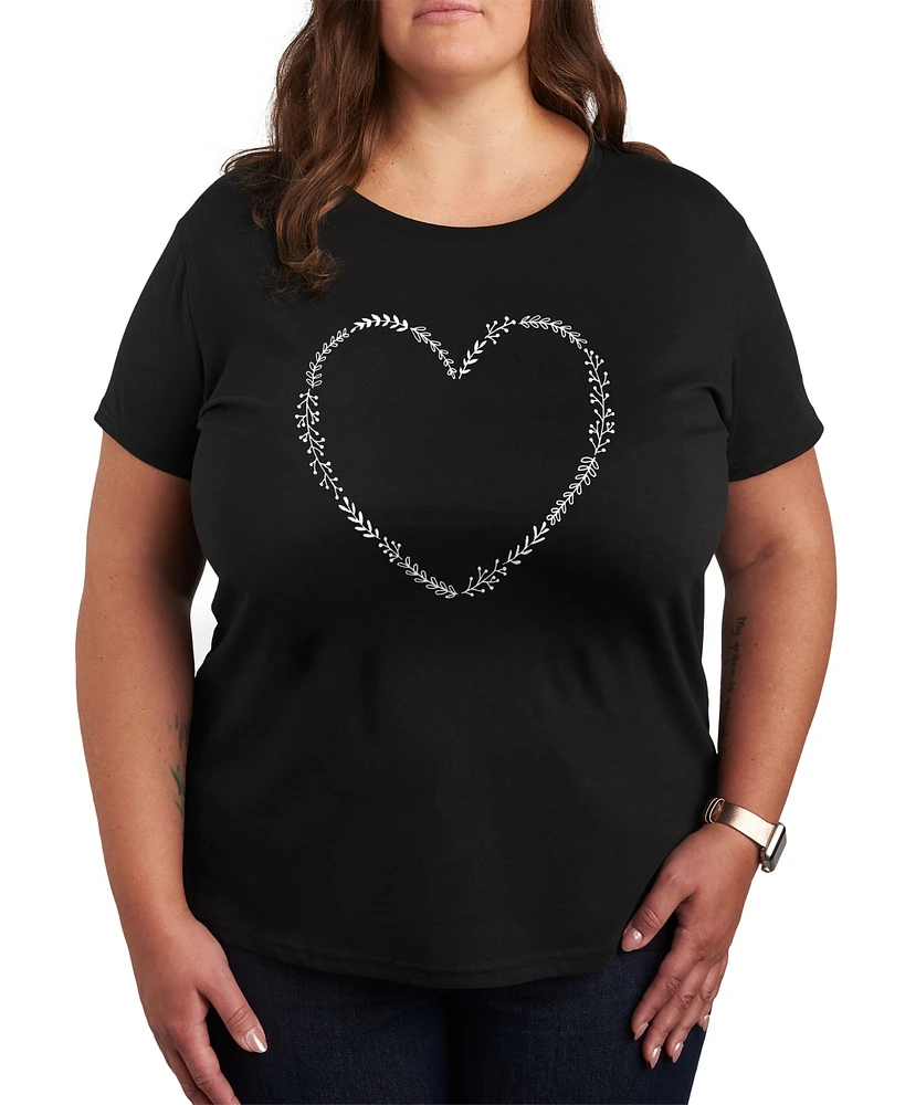 Hybrid Apparel Trendy Plus Floral Heart Graphic Crew Neck T-Shirt