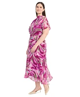 Maggy London Plus Printed Asymmetrical Midi Dress