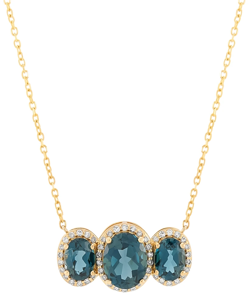 London Blue Topaz (4 ct. t.w.) & Diamond (1/4 ct. t.w.) Oval Trio Halo Pendant Necklace in 10k Gold, 16" + 2" extender