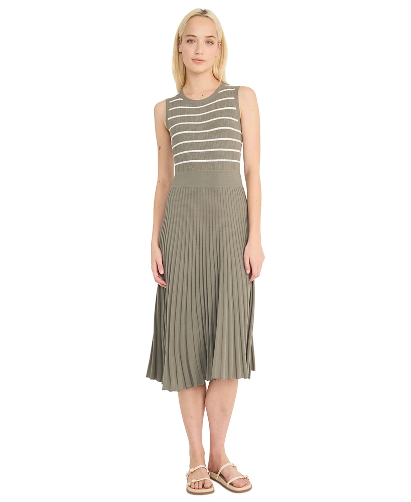 Luxely Women's Sleeveless Pleated Midi Sweater Dress