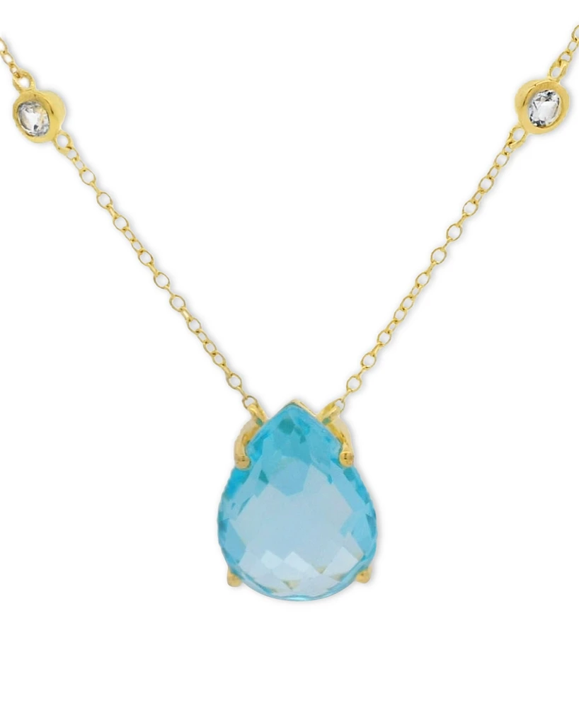 Swiss Blue Topaz (12 ct. t.w.) & White Topaz (3/8 ct. t.w.) Pendant Necklace in 10k Gold-Plated Sterling Silver, 21"