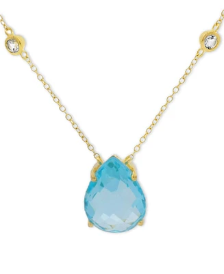 Swiss Blue Topaz (12 ct. t.w.) & White Topaz (3/8 ct. t.w.) Pendant Necklace in 10k Gold-Plated Sterling Silver, 21"