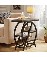 Tribesigns End Table for Living Room, 3-Tier Faux Marble Side Table with Storage, Wood Narrow Sofa Side Table with Geometric Metal Frame