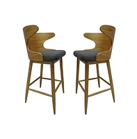 Set of 2 Mid-Century Modern Bar Stools, 41 Inch Bar Chairs with Solid RubberWood High-Back-The Pop Home