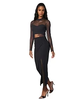 Bebe Women's Rib Mock Neck Maxi Dress with Powermesh