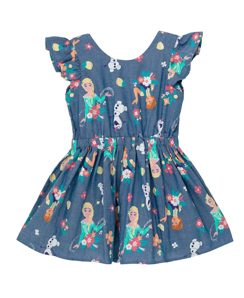 Frozen Toddler Girls Disney Minnie Mouse Mickey Daisy Lilo & Stitch Princess Belle Ariel Chambray Skater Dress to