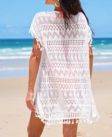 Cupshe Women's Tropical Tassels White Cover-Up Kimono