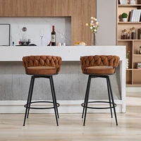Dyhome 28 inch Bar Stools Set of 2, Modern Counter Height Stools, 360° Swivel Suede Fabric Stool Chairs with Woven Back and Footrest for Kitc