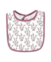 Hudson Baby Infant Girl Cotton Bibs, Plum Wildflower, One Size